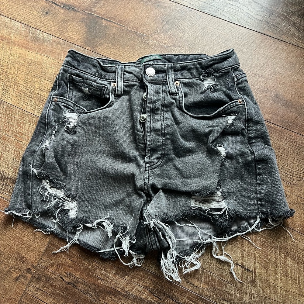 Distressed Black Denim Shorts